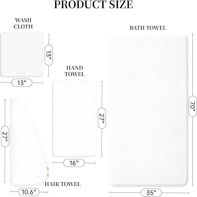 MaopaoBeauty Oversize Bath Towels Set - 35x70 Inches, 4-Piece Bathroom Towel Set (1 Bath Towel, 1 Hair Towel, 1 Hand Towel, 1 Washcloth),Microfibers Towels for Bathroom Set Microfiber Shower Towels