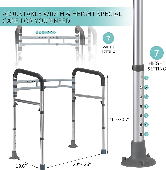 Lianjindun Toilet Safety Rails (350 lb), Adjustable Toilet Frame for Elderly, Seniors, Handicap & Disabled, Foldable Handicap Toilet Handles Fit Any Toilets (Gray)