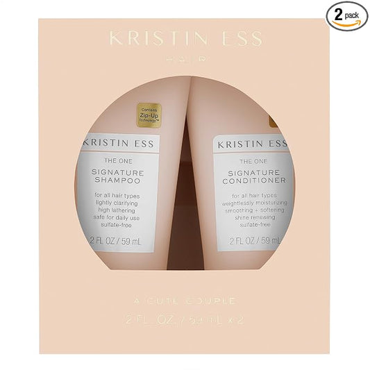 Kristin Ess Signature Travel Size Salon Shampoo + Conditioner Set for Moisture, Softness + Shine - Anti Frizz + Lightly Clarifying - Sulfate Free, Vegan + Safe for Color Treated Hair - Mini Travel Set