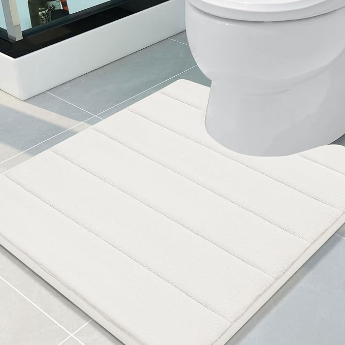 Buganda Memory Foam U-Shaped Contour Toilet Rugs, Absorbent, Thick Soft Washable Bathroom Mat, Floor Carpet Bath Rugs Mat for Toilet Base (24" x 20", Ivory)