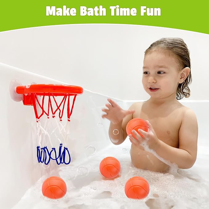 MARPPY Bath Toys - Bathtub Basketball Hoop for Kids Toddlers - Mold Free Bath Toys with Suction Cup & 3 No Hole Balls - Shower Toys and Bathtub Toys for Toddlers - Boys Girls