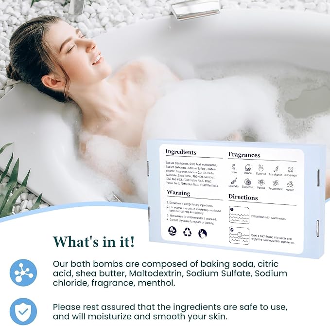 TranquilBliss Bath Bombs Set 50 PCS with 10 Rich Scents, Bath Bombs for Women, Natural Bubble Bombs with Shea Butter & Safe Oil, Ideal for Mother's Day, Valentine's Day, Christmas, Birthday Present