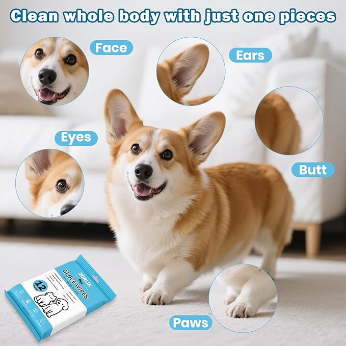 60Pcs Pet Glove Wipes for Dogs & Cats, Hypoallergenic Pet Cleaning Gloves Infused with Nourishing Ingredients to Deodorize and Hydrate, Pet Grooming Wipes for Daily Care & Travel Use