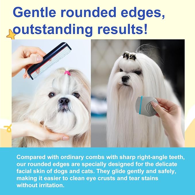 Face Comb for Dogs & Cats – Stainless Steel Pet Grooming Comb with Rounded Fine Teeth, Tear Stain Remover, Lightweight & Portable for All Furry Pets