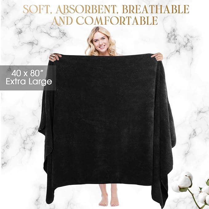 Peryiter 6 Pcs Bath Towel Set Oversized Bath Sheet Super Soft Microfiber Bathroom Sheets for Adults Quick Dry Highly Absorbent Shower Towel Sets for Bathroom Dorm Spa Gym Hotel Yoga(Black)