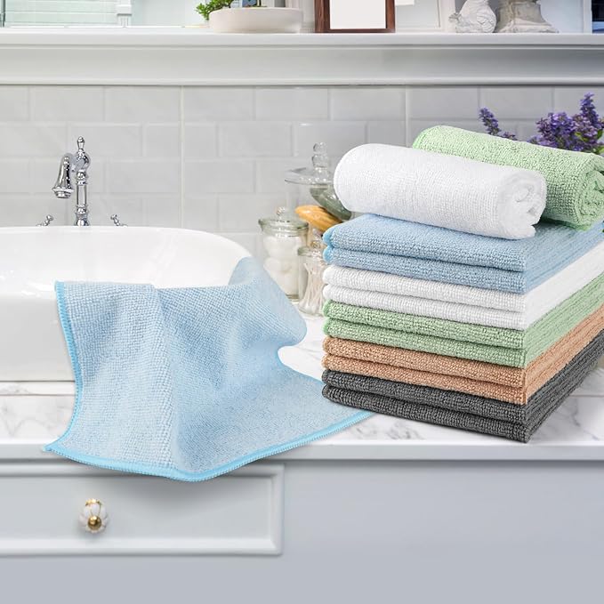 Orighty Washcloths Bulk, 50 Pack Highly Absorbent & Soft Feel Microfiber Face Towels, Multi-Purpose Wash Cloths & Hand Towels for Bathroom, Hotel, Spa, and Gym, 12x12 Inch, Multicolor