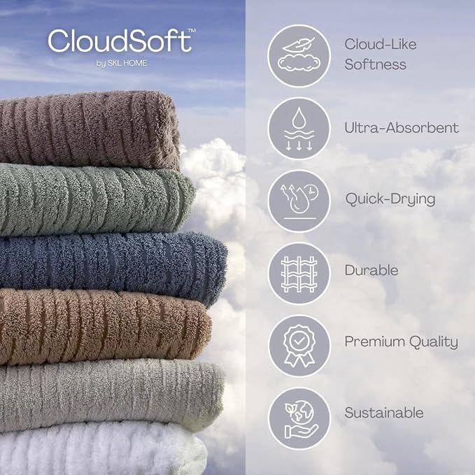 SKL Home CloudSoft Cotton Luxury Bath Towel, Oatmeal