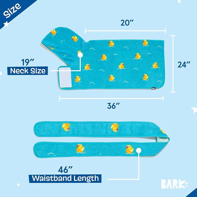 Barkbox Dog Bathrobe Fast Drying with Hook and Loop Closure & Wrap Tie Snuggle, Cute Dogs Clothes, Easy to Clean, Machine Washable, Dog Coats and Tumble Dry Low - Rubber Duck, Medium