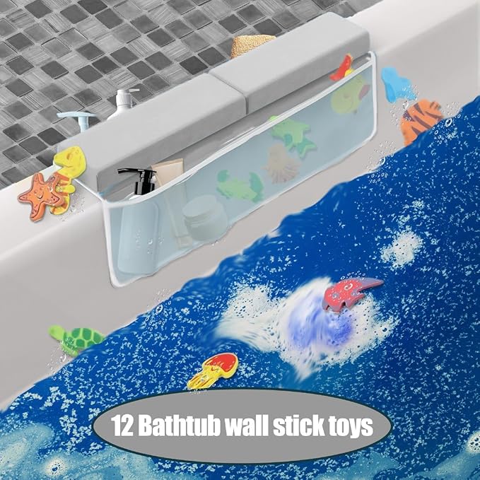 Supa Ant Bath Kneeler – 8 Suction Cups & 1.5" Thick Padding. Award Winning Baby Bath Kneeler and Elbow Rest Pad Set with 5 Bath Toy Organizer Pockets. Non Slip Fast Drying Baby Bath Essentials Grey