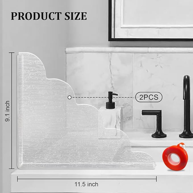 2 PCS Shower Splash Guard for Tub Corner, Self-Adhesive Shower Guards to Keep Water in Shower for Bathtub (Tree Grain Texture)
