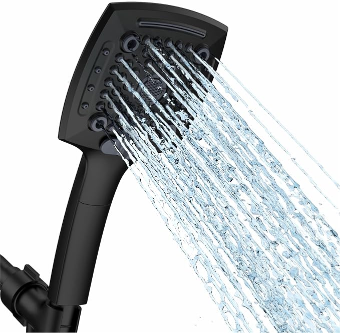 ELLO&ALLO High-Pressure Handheld Shower Head with 5 Spray Modes, 59-Inch Kink-Free Stainless Steel Hose & 360° Adjustable Bracket Perfect for Pet Bathing, Baby Care, Matte Black