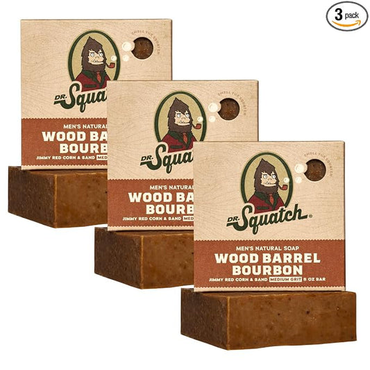 Dr. Squatch Natural Men’s Bar Soap - Cold Process Body Soap Bar with Natural Oils - Gifts for Men - Wood Barrel Bourbon (5 oz, 3-Pack)