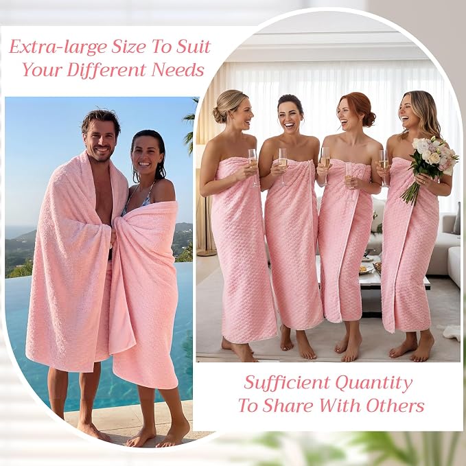 Peryiter 4 Pcs Oversized Bath Towels 40 x 80 Inch Extra Large Pink Bath Sheets for Adults Jumbo Microfiber Towel Coral Velvet Highly Absorbent Bathroom Towels for Adults Home Beach