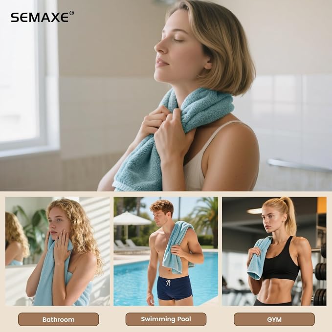SEMAXE 12-Pack Blue Cotton Hand Towels for Bathroom with Hanging Loops | Sink-side towels for drying hands and face, ideal for bathrooms, guest baths, powder rooms, OEKO-TEX certified, easy care