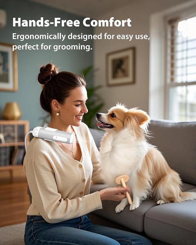 L&W BROS. Neck Dryer for Pet Grooming Hands Free Dog Dryer for Small & Medium Dogs & Cats, Adjustable Airflow, Easy Storage, Negative Ion Technology (White)