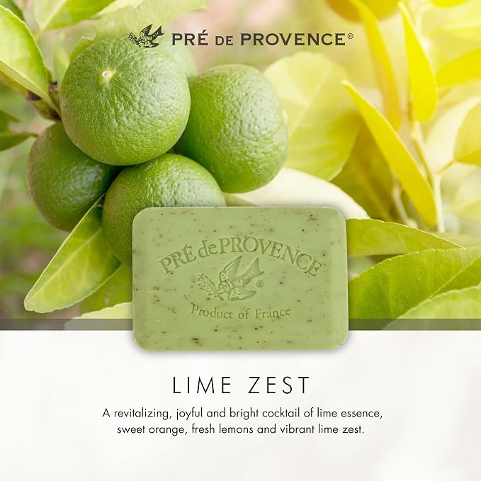 Pre de Provence Artisanal Soap Bar, Enriched with Organic Shea Butter, Natural French Skincare, Quad Milled for Rich Smooth Lather, 8.8 Ounce, Lime Zest