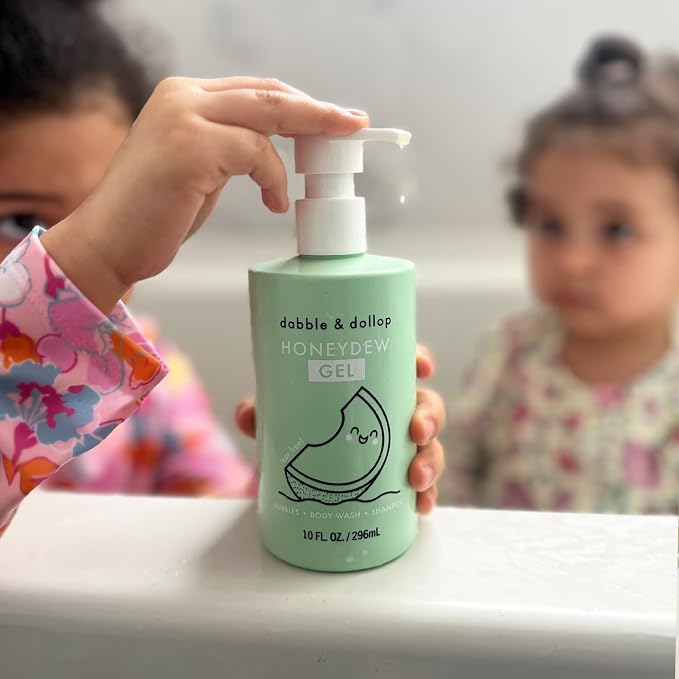 Dabble & Dollop Honeydew Melon Kids 3-in-1 Body Wash, Shampoo & Bubble Bath – Tear-Free, Gentle, Natural-Origin, Hypoallergenic and Safe for Sensitive Skin (10 fl oz, Pack of 2)