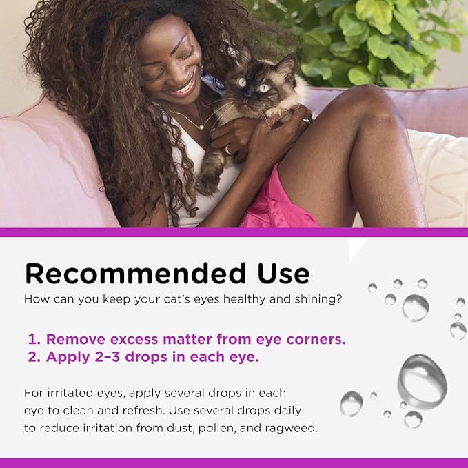 Nutri-Vet Cat Eye Rinse,Sterile Solution Gently Cleanses Eyes &Surrounding Tissue,Removes Debris Pollen and Mucus,Relieves Irritation,Helps Reduce TearStains,Sensitive Ophthalmic Flush,4oz,(Pack of 2)