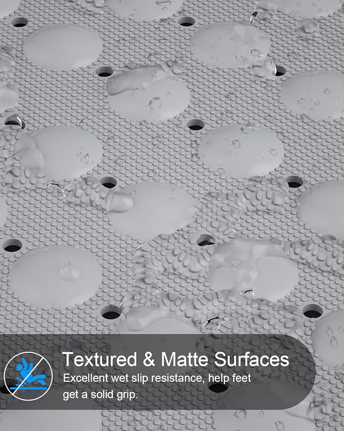 Bath Mat for Tub Shower Mat Non Slip Kids Rubber Shower Tub Mat, 100% Natural Rubber no Plastic Odors Perfect for Baby and Elder, Strong Suction Cups, Textured Mat Surface, 28 X 16 inches, Grey