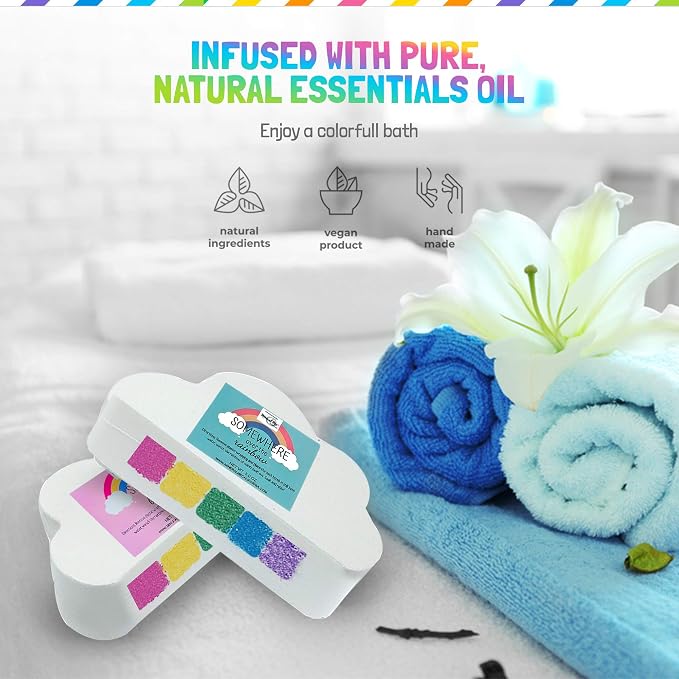 Bath Bombs for Kids - All Natural Magic Rainbow BathBombs with Organic Ingredients, Moisturizing, Vibrant Colors & Rich Bubbles, Cloud Bath Bombs, Birthday Gifts for Kids, Girls, Boys