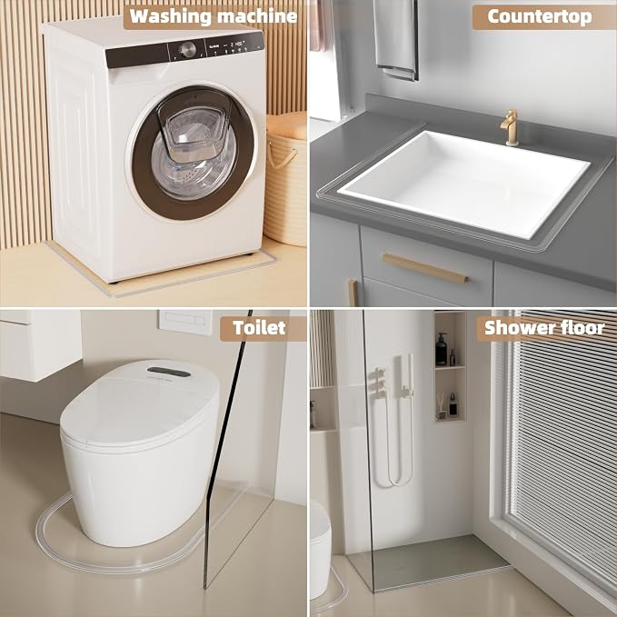 78” Transparent Shower Threshold Water Dam Stopper for Dry and Wet Separation,Self Adhesive Collapsible Walk in Shower Splash Guard Seal Strip,Silicone Sink Edge Water Barrier for Bathroom,Kitchen
