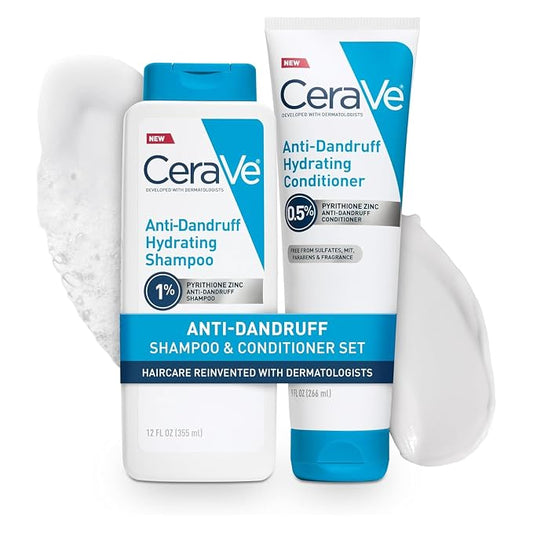 CeraVe Hydrating Anti Dandruff Shampoo and Conditioner Set, Pyrithione Zinc Dandruff Treatment With Ceramides, Hyaluronic Acid & Niacinamide, Elimanates Flakes & Reduces Itchy Scalp