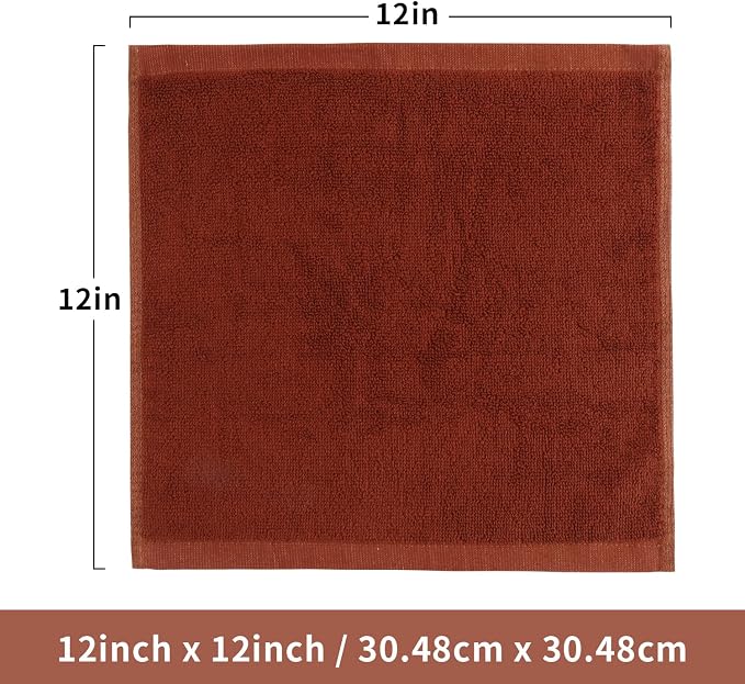6 Pack 100% Cotton Washcloths, 12x12 Inch Highly Absorbent Soft Face Towels - Zero Lint Fingertip Towels for Bathroom Gym Hotel Spa, 3 White + 3 Brown