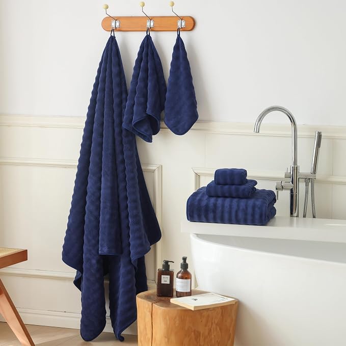 Bath Sheets 40x80 Inches Microfiber Extra Large BathTowels Super Soft Absorbent Quickly Dry Shower Towels for Bathroom (Navy Blue,PK 2)