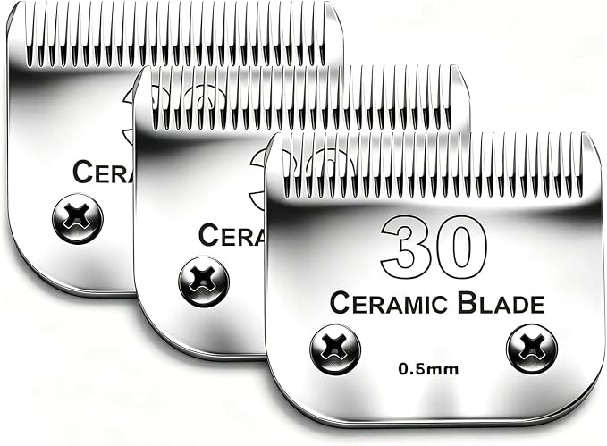 3PCS 30 Blades Dog Grooming Blades Compatible with Andis/Wahl Dog Clipper | Cut Length 1/50"(0.5mm),Dog Clipper Blade compatible with Oster A5/Wahl KM Series ,Ceramic Blade & Stainless Steel Blade