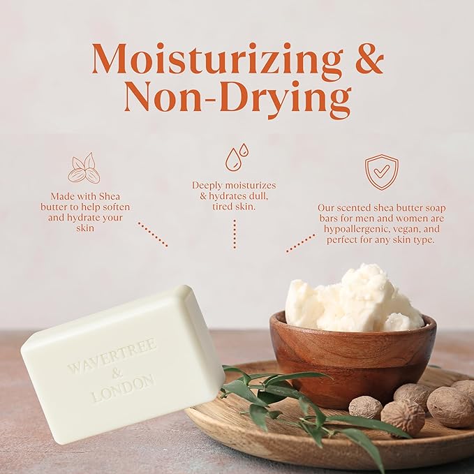 Wavertree & London Sicilian Orange Scented Natural Soap (2 Bars), 7oz Moisturizing French Triple Milled Soap Bars enriched with shea butter - Pure Plant Based Bath & Body Bars for All Skin Types