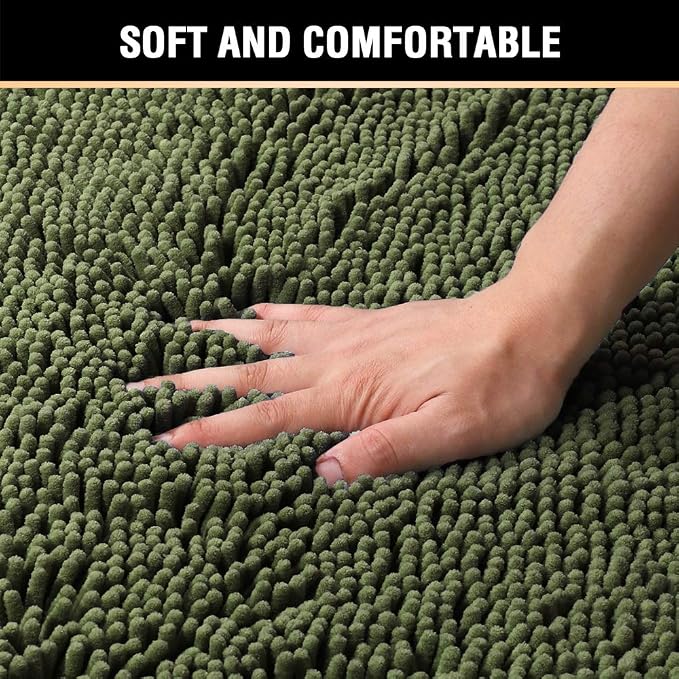 H.VERSAILTEX 20x32 Inch Loden Bath Mat Soft Shaggy Bathroom Rugs Non-Slip Chenille Plush Rugs Luxury Microfiber Washable Bath Rug for Floor Bathroom Bedroom Living Room