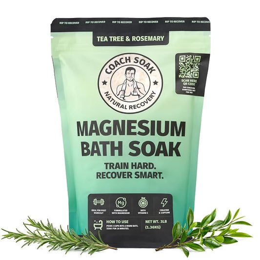 Coach Soak Magnesium Bath Soak - 3 lb, Tea Tree & Rosemary Bath Salts | Epsom Salt Alternative, Fast-Absorbing Pure Flakes & Dead Sea Minerals for Relaxation & Soothing Relief