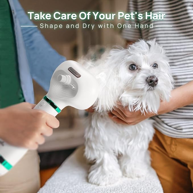iPettie Pet Hair Dryer 2 Pro with Slicker Brush, Moisturize Dry Hair, 3 Heat Settings, Multifunctional Portable Handheld Pet Dryer, Dog Hair Dryer, Cat Dryer for Medium/Small Pet White
