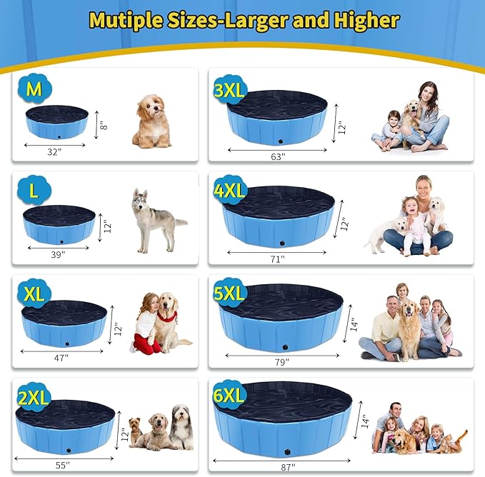 CACSPS Foldable Dog Pool, 55" x 12" Kiddie Pool with Hard Plastic, Non-Slip Dog Bath Tub for Outdoor Backyard, Collapsible Dog Swimming Pool for Kids Dogs Pets (Blue)