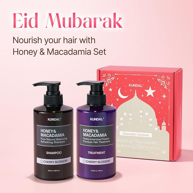 KUNDAL Honey & Macadamia Shampoo & Conditioner Limited Edition Ramadan Gift Set, Cherry Blossom, 16.9 Fl Oz Each, 2 Pack - Korean Hair Care Argan Oil Moisturizes, Protects & Restores Silky Softness