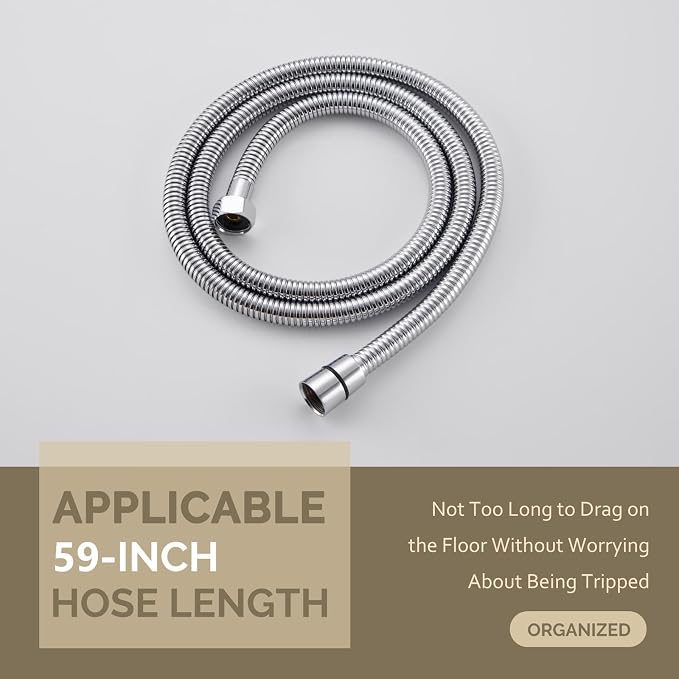 Angle Simple Flexible Shower Hose 59", Stainless Steel Handheld Shower Head Hose Replacement 1/2" IPS, Chrome