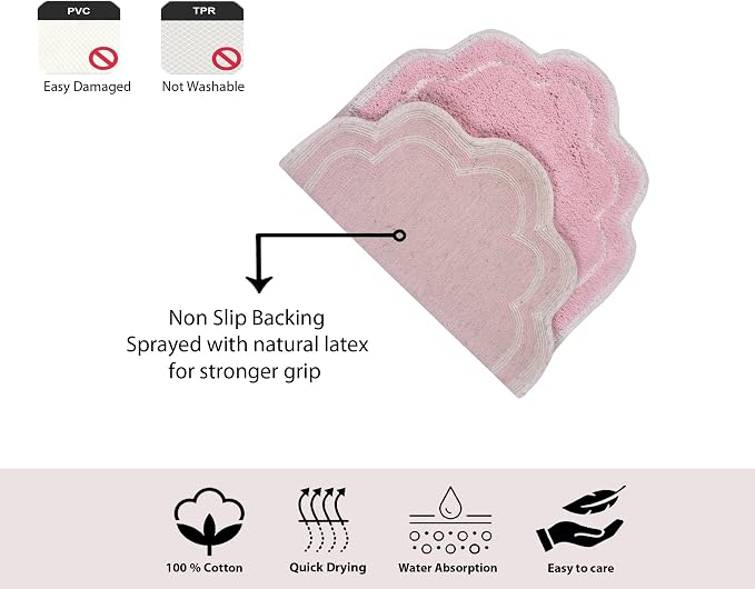 Home Weavers Allure Collection 100% Cotton Contour Rug, Soft & Absorbent U-Shaped Toilet Rug, Spray Latex Backing, Quick Dry, Machine Washable Bathroom Floor Mat for Toilet Base, 20"x20", Pink