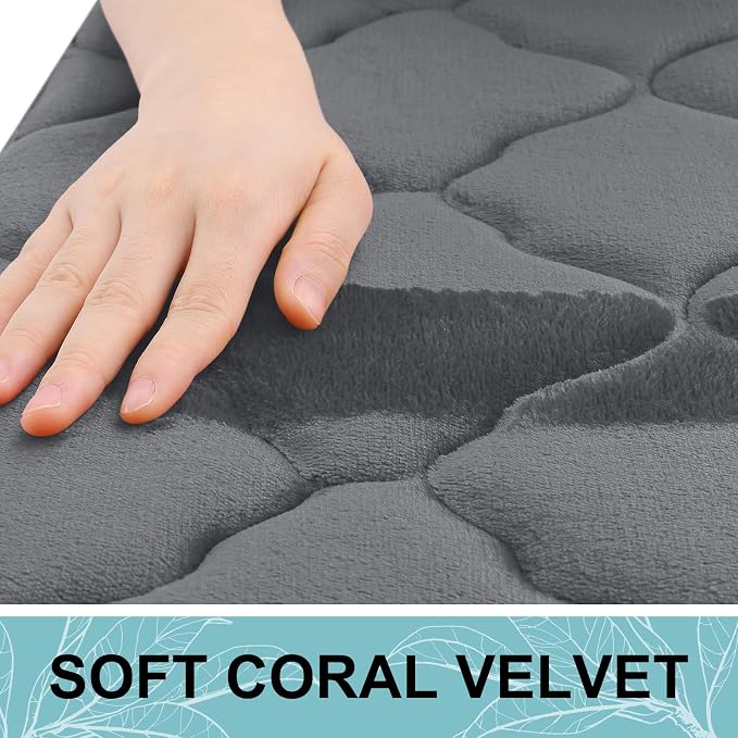 OLANLY Memory Foam Bath Mat Rug 30x20, Ultra Soft and Absorbent Bathroom Rugs, Non-Slip, Comfortable, Machine Washable Bath Carpet for Bathroom Floor, Tub, Shower and Home Decor Accessories, Dark Grey
