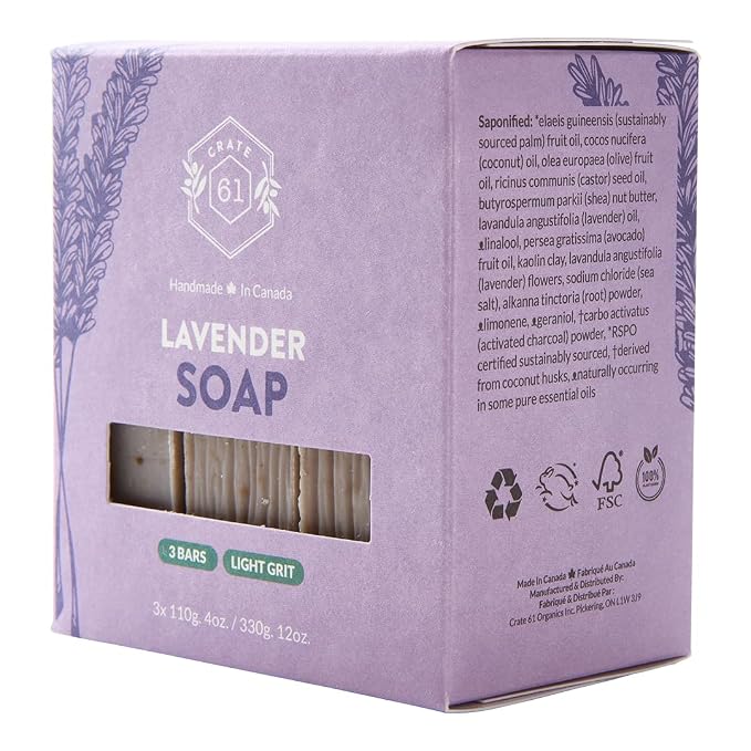 Crate 61, Natural Bar Soap, Vegan, Lavender, Handmade Soap With Premium Essential Oils, Cold Pressed Face And Body Bar For Men And Women (4 oz, 3 Bars) Lavender 3 Pack