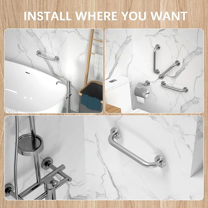 12 Inch Satin Brushed Nickel Shower Grab Bar - 1" Diameter, iMomwee Stainless Steel Bathroom Grab Bar Handle, Balance Bar for Shower and Wall, Safety Hand Rail Support, Handicap Elderly Assist Handle