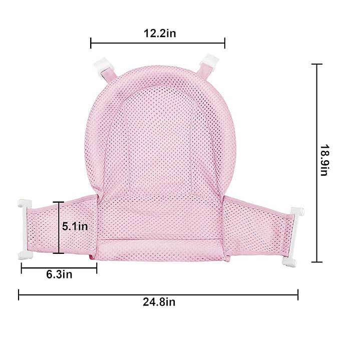 RUIXIA Universal Adjustable Baby Bath Tube Support Mesh Net Soft Breathable Infants Shower Pad Bathing Mat 4-Points Anti-Slip Bathtub Seat with Sponge Cushion Age 0-36 Months, TPink, One Size