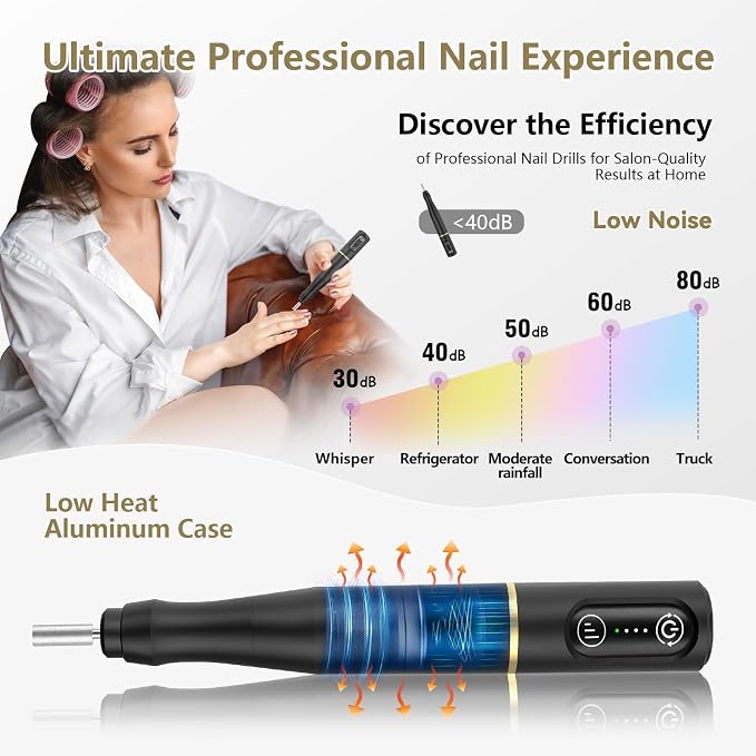 TUOBEO Cordless Nail Drill Electric Rechargeable File Kit, Professional Efile Acrylic Gel Nail Polish Remover Pedicure Manicure Machine Portable Set with 11 Bits 56 Sanding Bands for Salon Black