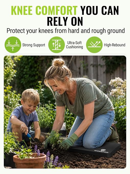 WORKPRO Extra Thick Kneeling Pad, Soft NBR Foam Cushioning for Knee, Large Foam Kneeler Mat for Gardening, Bathing Baby, Exercise, Workout Supplies, 17.5 x 11 x 1.5 in (Black, 1 Pack) | Soft NBR Foam Cushioning for Knee, Large Foam Kneeler Mat, For Gar...