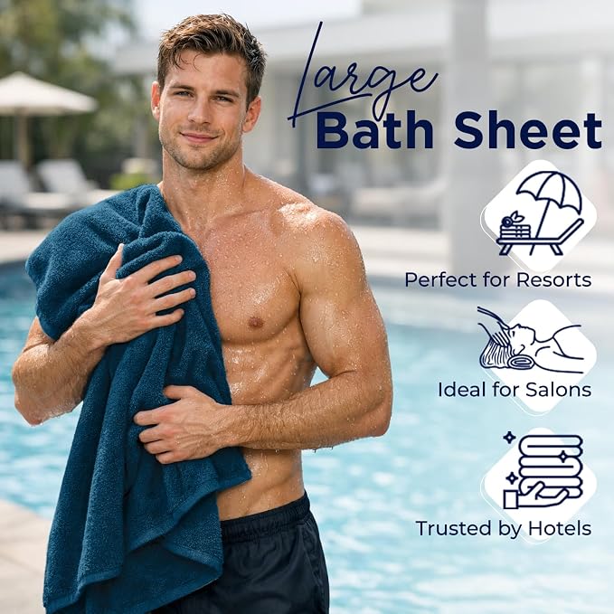 DAN RIVER 2 Pack Bath Sheets Extra Large 35x70, Large Bath Towels for Adults, XL Oversized Heavy Duty Towel Set, 600 GSM 100% Ring Spun Cotton, Soft Quick Dry, Blue Opal