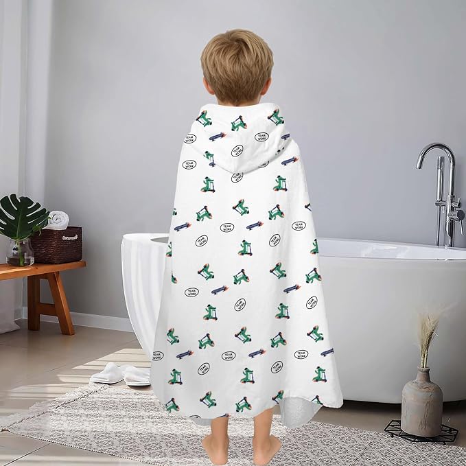 VOOVA & MOVAS Kids Hooded Bath Towel (3-8 Years) – 100% Cotton Soft Absorbent Swim Towel (30"x48") – Perfect for Pool, Beach, Bath,Crocodile