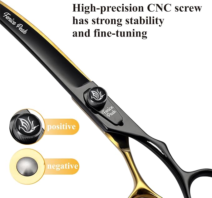 8'' Black and Gold Two-color Dog Grooming Scissors Set Straight Thinning Curved and Chunker Shears 4PCS Set with Pattern Screw and Ergonomic Offest Handle 440C Sharp and Durable
