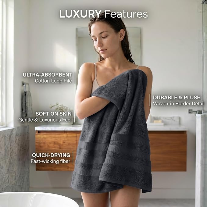 RIVERSIDE Pack of 2 Extra Large Bath Sheets 35 x 70 Inches, 100% Ring Spun Cotton, Hotel Quality, Oversized Bath Towels, Super Soft, Highly Absorbent & Quicker to Dry, Charcoal Gray
