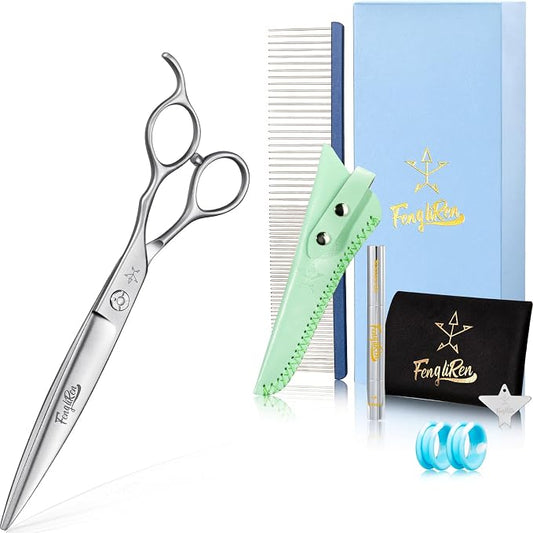 High-end Professional Dog Grooming Scissors Pet Grooming Shears 7 Inches Extremely Very Sharp Made Of Stainless Steel Alloy By Hand For Dog Cat Groomer