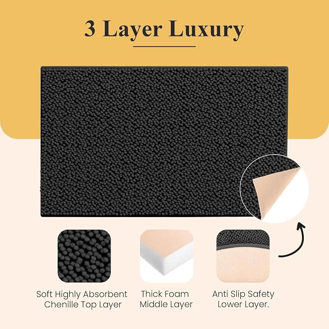 MAYSHINE Plush Shaggy Chenille Bath Mat | Extra Soft, Super Absorbent, Non-Slip Bathroom Rug | Fluffy Microfiber, Area Rug Sets for Bathroom Floor, Kitchen, Living Room | 32"x20" | Maui Blue