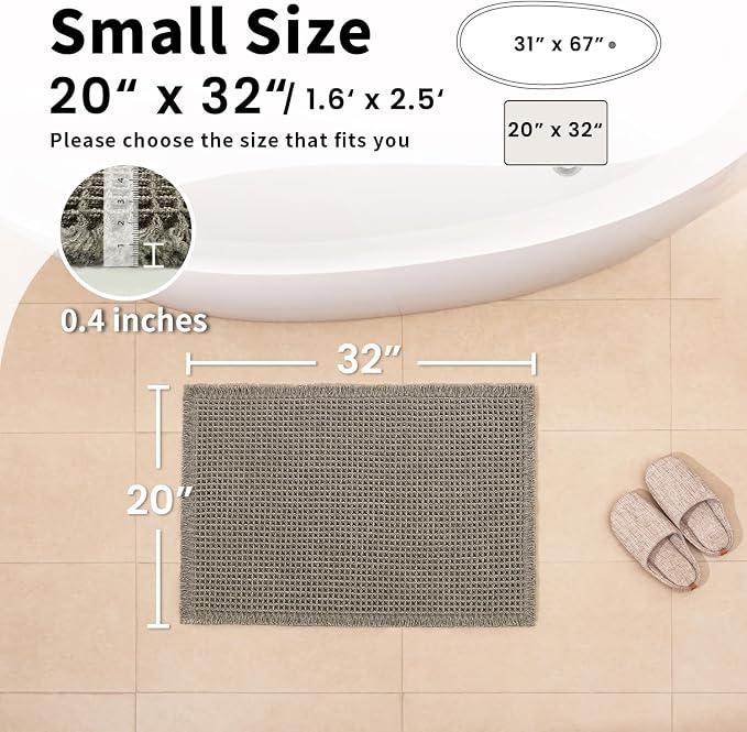 Waffle Bath Mat - Boho Bathroom Rugs Non Slip Washable, Super Absorbent & Quick Dry, Soft Bath Mat Farmhouse Bathroom Decor, 20'' x 32'', Olive Green